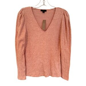 J Crew Puff Sleeve Ribbed Sweater Women's Small Coral Preppy Classic Career